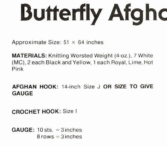Vintage Crochet Pattern Butterfly Afghan PDF Instant Digital Download Tunisian Stitch 51x64 10 Ply
