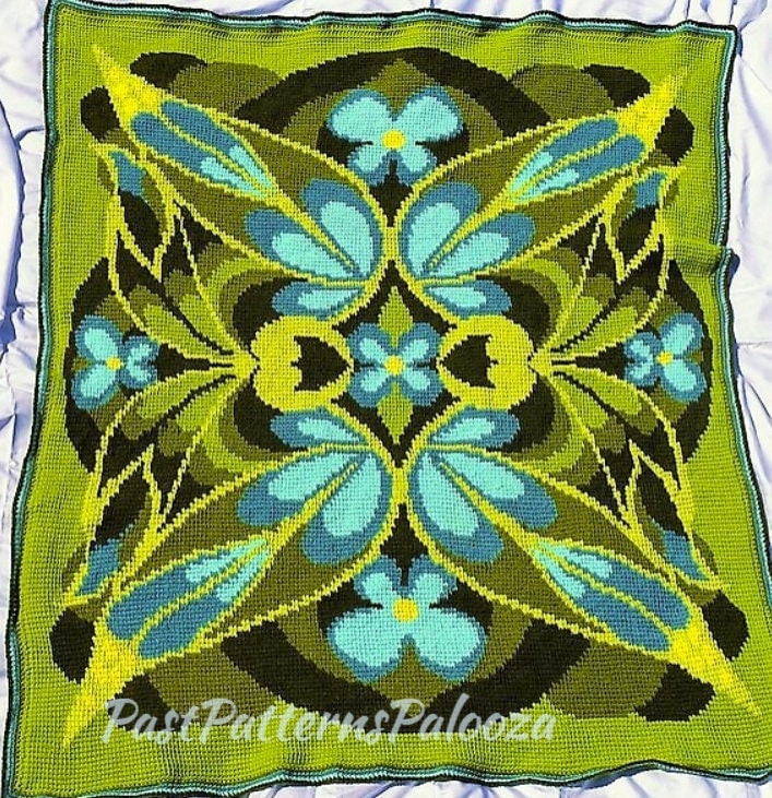 Vintage Crochet Pattern Butterfly Wing Afghan PDF Instant Digital Download Boho Mod Flower Design Tunisian Stitch 49x63 10 Ply