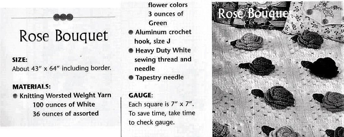 Vintage Crochet Pattern Bouquet of Roses Afghan PDF Instant Digital Download Beautiful Pop Out Flowers Granny Squares Blanket 43x64 10 Ply