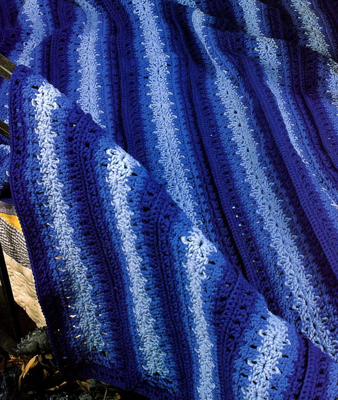 Vintage Crochet Mile a Minute Afghan Pattern Blue Mountain Slopes Stripes PDF Instant Digital Download Blue Hues Design 48x67