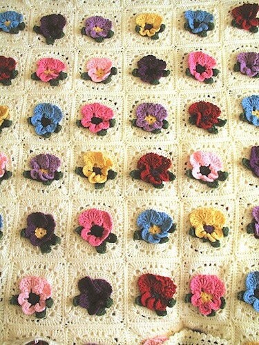 Vintage Crochet Pattern Pansy Patch Beautiful Pansies Flower Afghan PDF Instant Digital Download Retro Granny Square Pansies 48x69