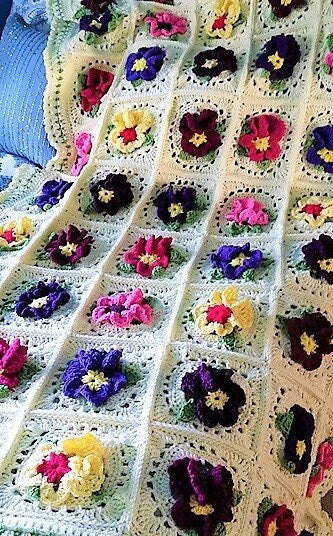 Vintage Crochet Pattern Pansy Patch Beautiful Pansies Flower Afghan PDF Instant Digital Download Retro Granny Square Pansies 48x69