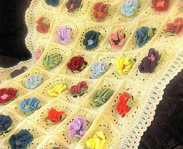 Vintage Crochet Pattern Pansy Patch Beautiful Pansies Flower Afghan PDF Instant Digital Download Retro Granny Square Pansies 48x69