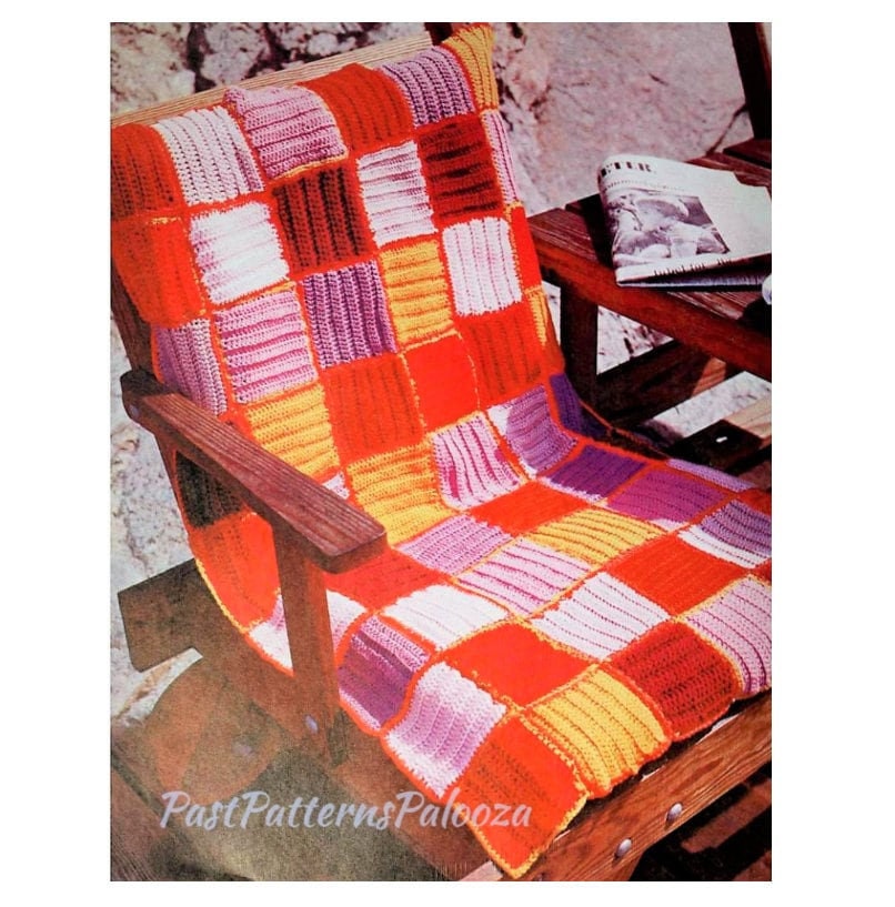 Vintage Crochet Pattern Ribbed Patchwork Squares Afghan Quick Easy Blanket PDF Instant Digital Download 5 Ply Scrap Yarn