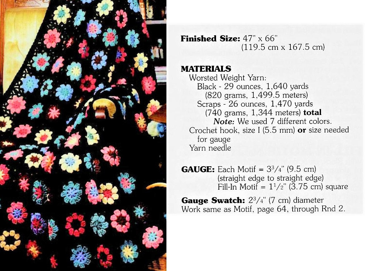 Vintage Crochet Pattern Mixed Granny Flower Squares Afghan PDF Instant Digital Download Pretty Floral Motif Scrap Yarn Blanket 10 Ply