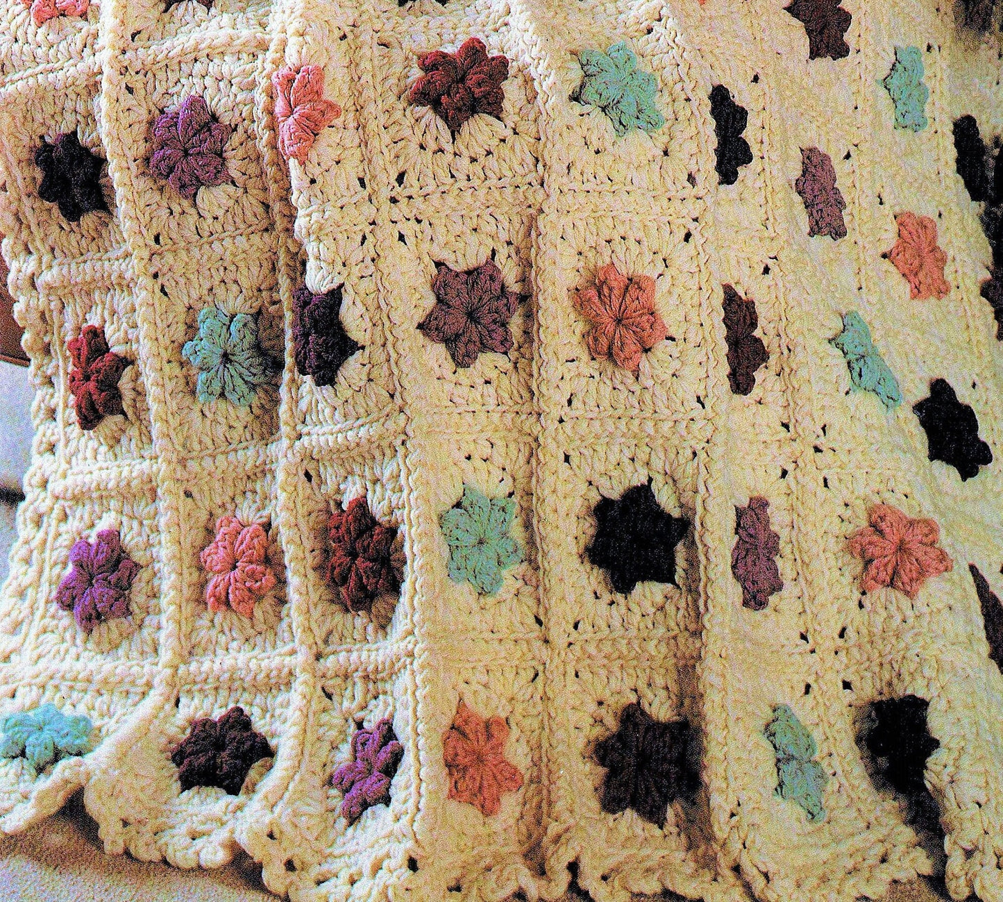 Vintage Crochet Pattern Floral Patchwork Petals Granny Squares Afghan PDF Instant Digital Download Throw Blanket 47x65 10 Ply