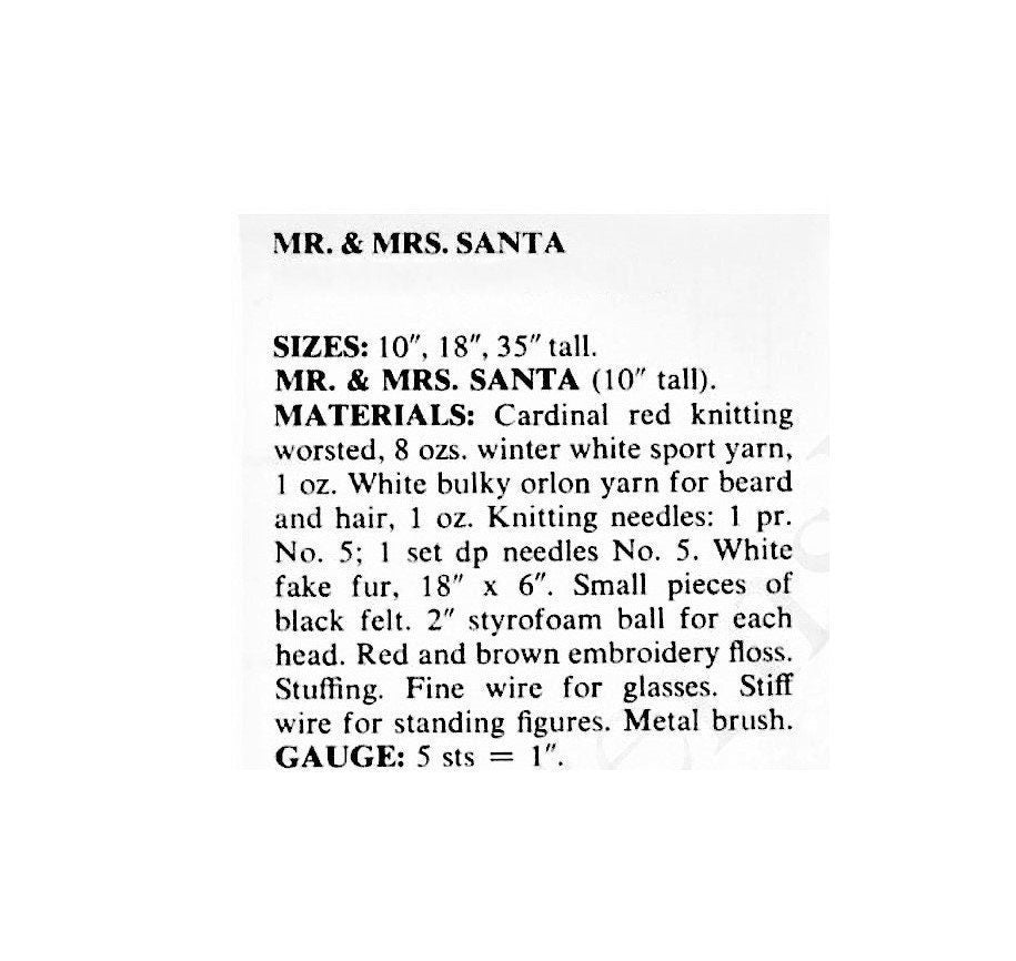 Vintage Christmas Knitting Pattern Mr and Mrs Santa Claus Soft Toy Dolls in 3 Sizes PDF Instant Digital Download Christmas 10 Ply