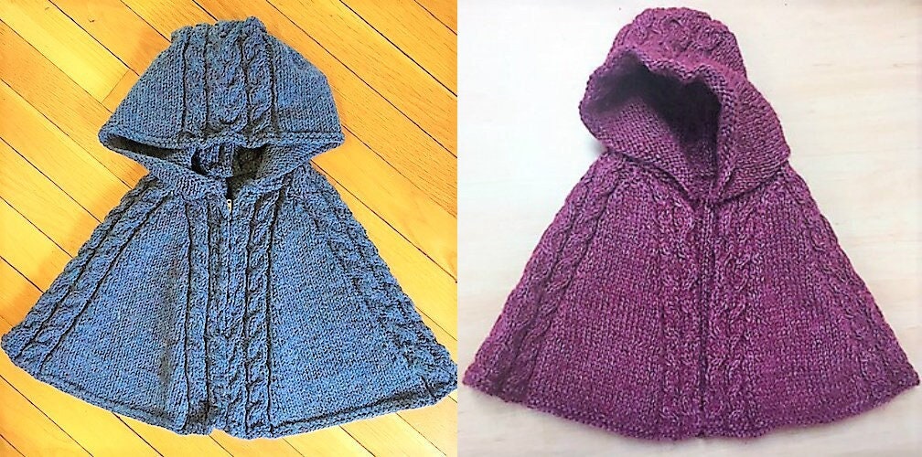 Vintage Knitting Pattern Baby Girl Toddler Cable Poncho Hooded Cape PDF Instant Digital Download 6m-2 years Garter Stitch 12 Ply