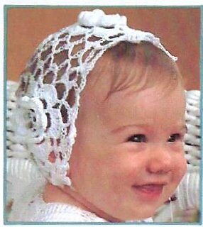 Vintage Thread Crochet Pattern Pretty Baby Girl Christening Dress Bonnet Set Rose & Leaf Motif Picots PDF Instant Digital Download Baptism