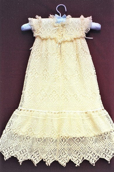Vintage Thread Crochet Pattern Baby Girl Lacy Antique Heirloom Long Christening Gown PDF Instant Digital Download Victorian Dress 0-6m