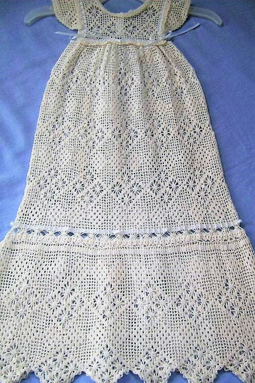 Vintage Thread Crochet Pattern Baby Girl Lacy Antique Heirloom Long Christening Gown PDF Instant Digital Download Victorian Dress 0-6m