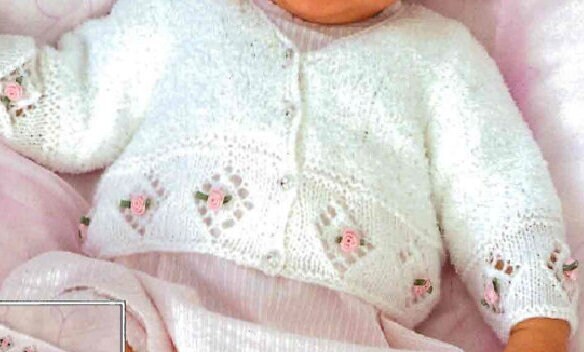 Vintage Knitting Pattern Knit Baby Girl Rosebud Diamond Cardigan Sweater Shoes and Blanket Set PDF Instant Digital Download 0-6 yrs DK