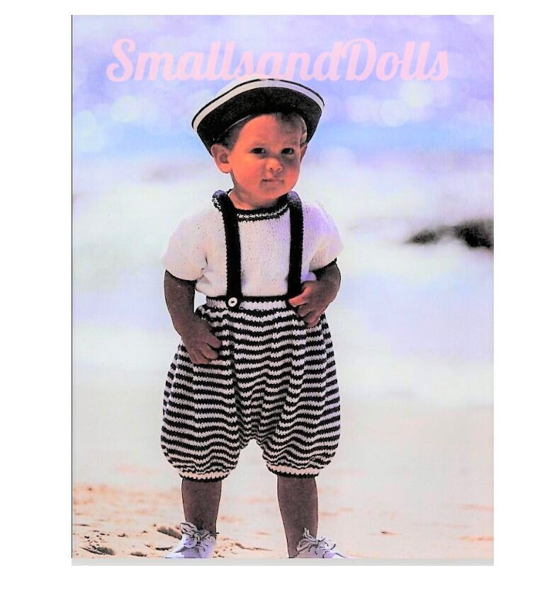 Vintage Knitting Pattern Baby Girl Boy Nautical Sailor Sun Suit Top & Shorts Set PDF Instant Digital Download 06-18m DK 8-Ply Cotton