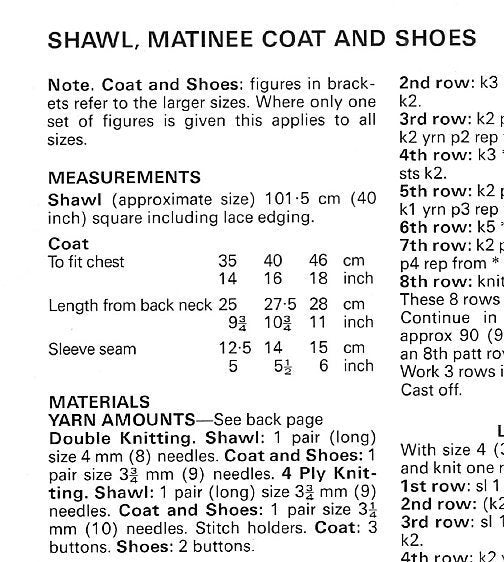 Vintage Knitting Pattern Baby Girl Pretty Matinee Coat Shawl & Shoes Set PDF Instant Digital Download Preemie - 9m DK or 4 Ply