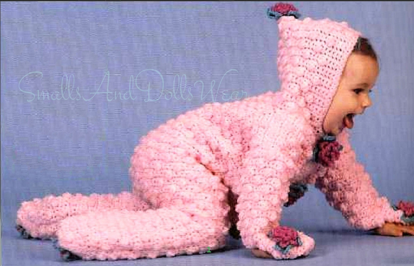 Vintage Crochet Pattern Baby Girl Puff Stitch Flower Bunting Suit Hooded Romper All In One PDF Instant Digital Download 3-9m 10 Ply
