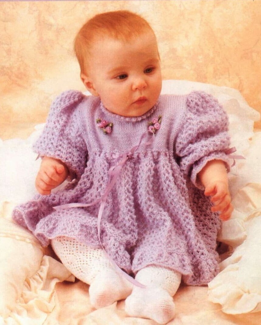Vintage Knitting Pattern Pretty Baby Girl Old Fashioned 5 Piece Set PDF Instant Digital Download Dress Skirt Sweater Shoes 0-2 yrs 3 Ply