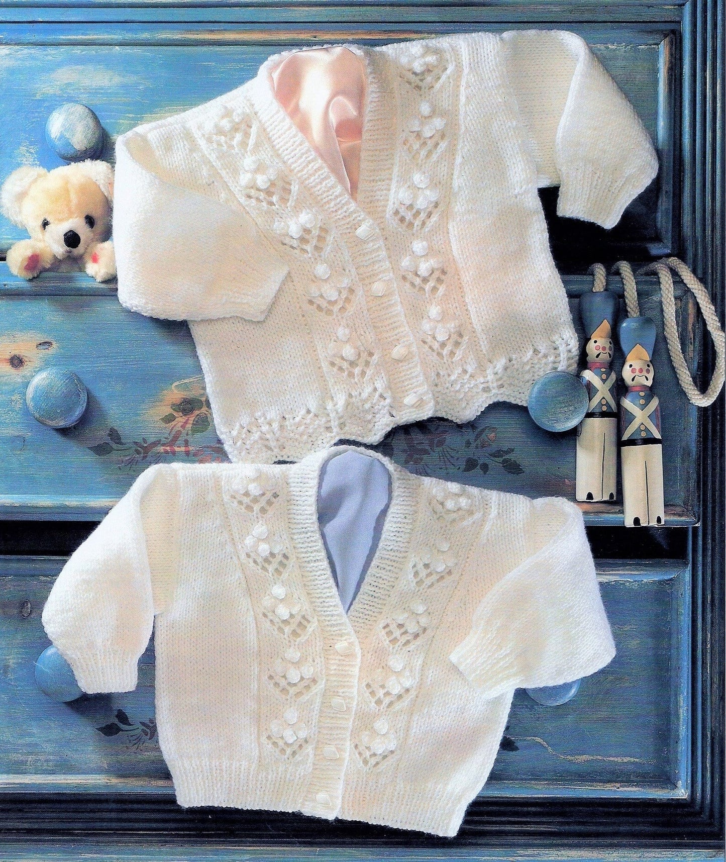 Vintage Knitting Pattern Baby Girl Lacy Panel Cardigan Sweaters Jumpers Pop Out Flowers PDF Instant Digital Download 0-4 yr DK