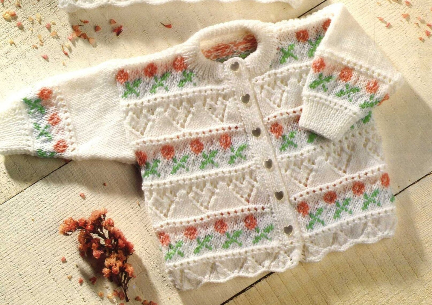 Vintage Knitting Pattern Knit Baby Girl Toddler Child Flowers Hearts Cardigan Pullover Sweaters PDF Instant Digital Download 0-7 yrs 4 Ply