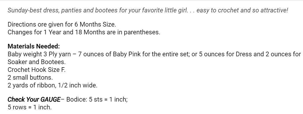 Vintage Crochet Pattern Baby Girl Sunday Best 3 Pc Dress Soaker Pants Booties Set PDF Instant Digital Download 6-18m 3 Ply