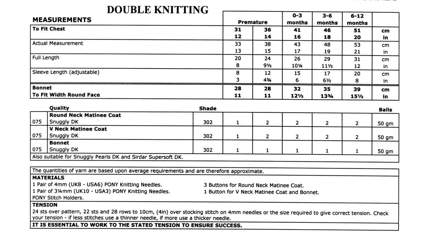 Vintage Knitting Pattern Knit Baby Girl Matinee Coat Jackets Bonnet Set PDF Instant Digital Download Preemie - 12m DK