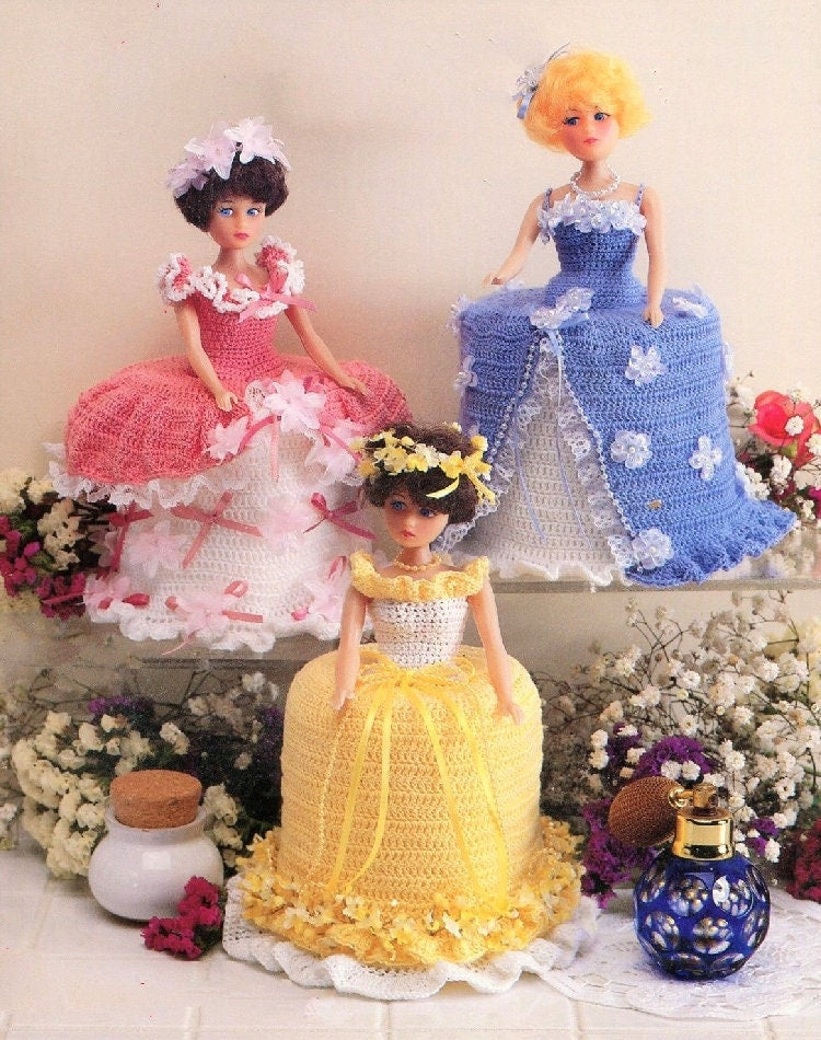 Vintage Thread Crochet Pattern Bathroom Tissue Dolls Covers PDF Instant Digital Download Toilet Paper Roll Holders Bride Bridesmaids