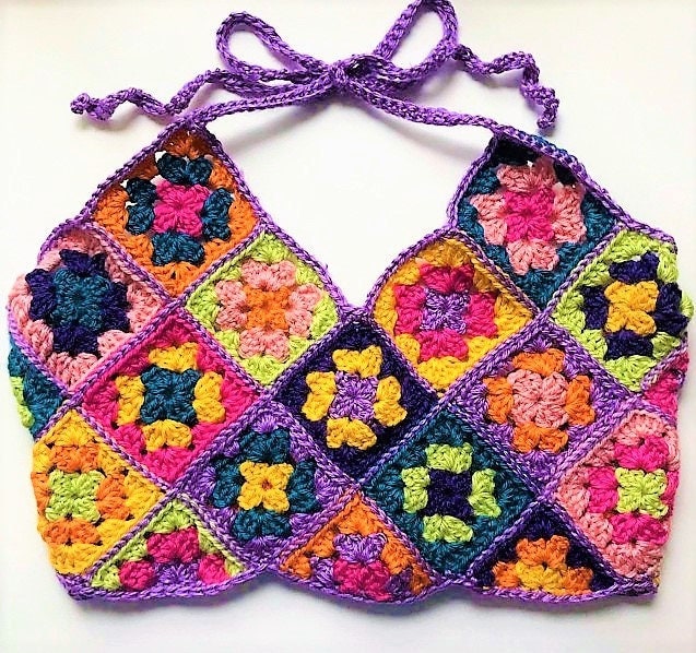 Vintage Crochet Pattern Womens Retro Granny Square Halter Tops PDF Instant Digital Download 2 Styles Hippie Boho Midriff Midis 1970s 5 Ply