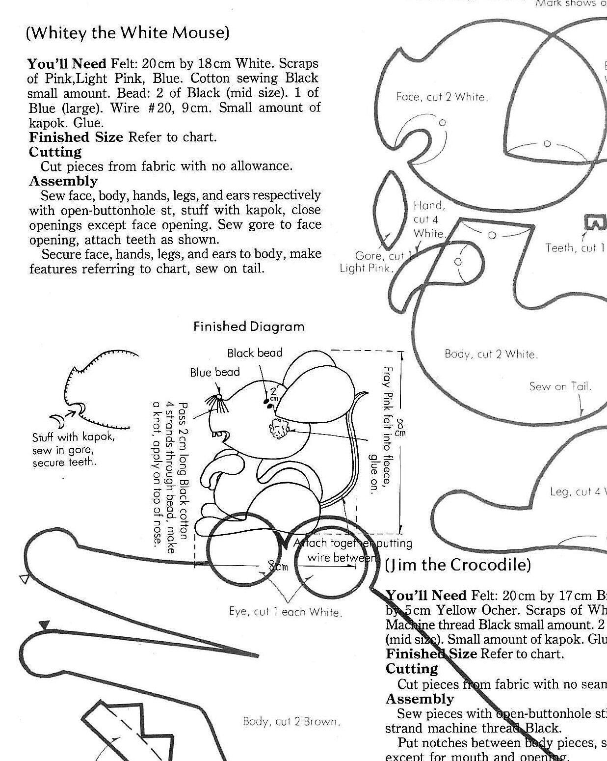 Vintage Sewing Pattern 5" Doctor Doolittle and Animals Felt Soft Toy Doll Figures Playset PDF Instant Digital Download