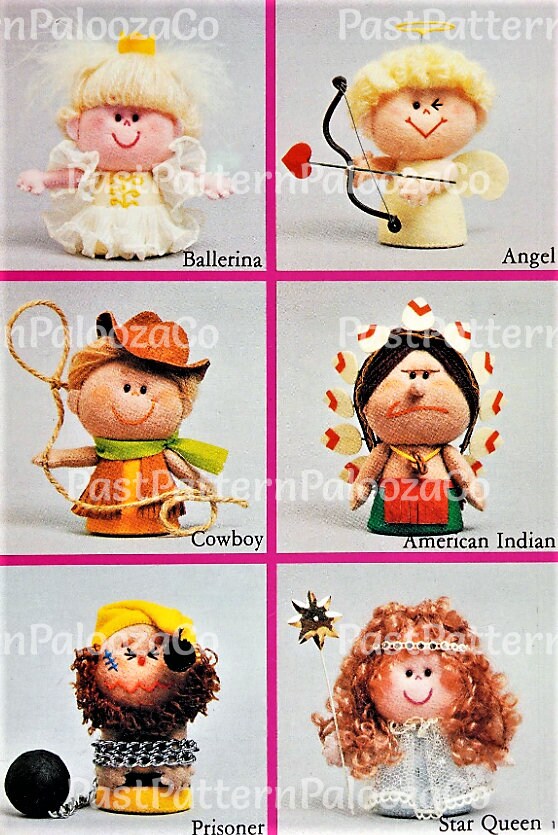 Vintage Sewing Pattern 5" Adorable Felt Soft Doll Figures Set of 18 Different Characters PDF Instant Digital Download Kitsch Small Dolls