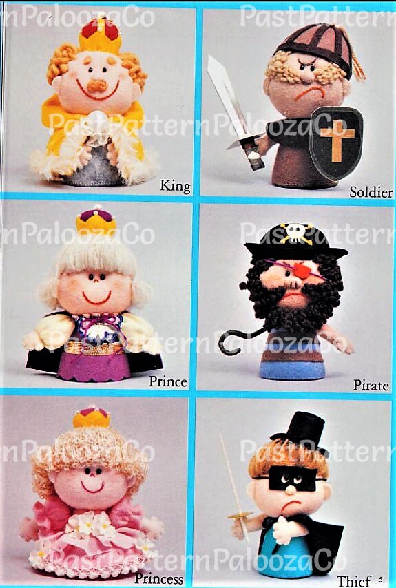 Vintage Sewing Pattern 5" Adorable Felt Soft Doll Figures Set of 18 Different Characters PDF Instant Digital Download Kitsch Small Dolls