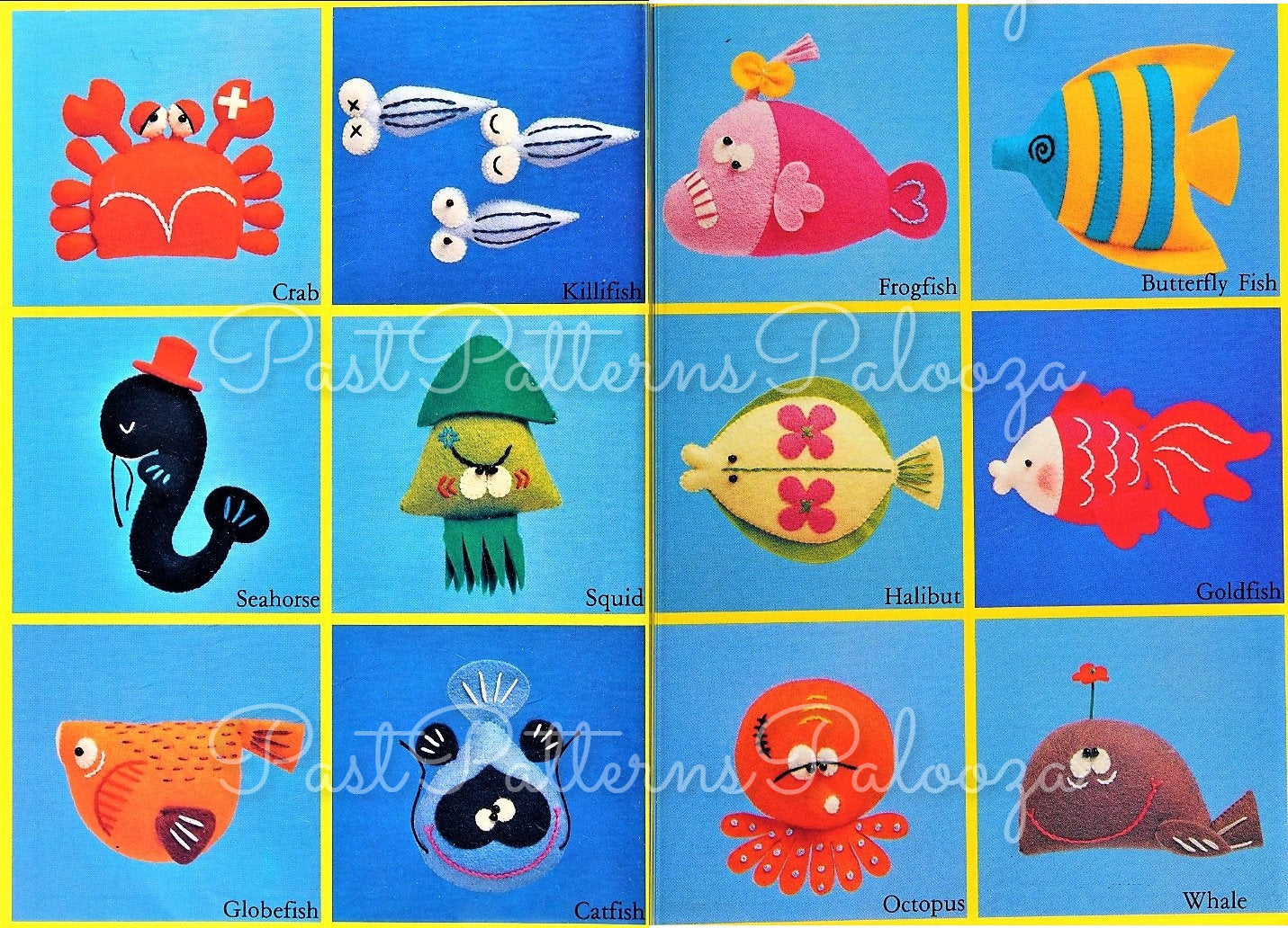 Vintage Sewing Pattern Mini Felt Fish Sealife Soft Dolls 12 Figures 2 -5 Inches PDF Instant Digital Download Crab Seahorse Squid and More