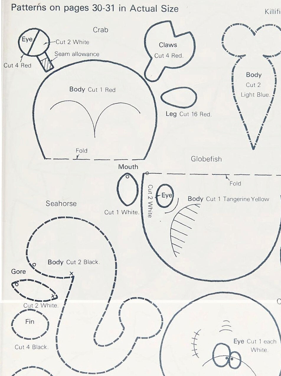 Vintage Sewing Pattern Mini Felt Fish Sealife Soft Dolls 12 Figures 2 -5 Inches PDF Instant Digital Download Crab Seahorse Squid and More