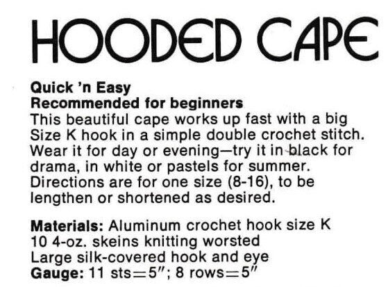 Vintage Crochet Pattern Womens Retro Long Hooded Cape Flounce Hem PDF Instant Digital Download '70s Mod Gypsy Chic 10 Ply Easy Beginners