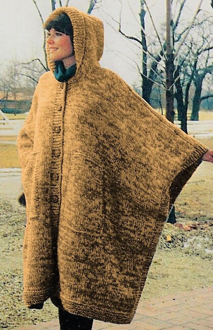 Vintage Knitting Pattern Womens Boho Hooded Poncho Coat PDF Instant Digital Download Retro Rectangle Sweater Cape 10 Ply One Size