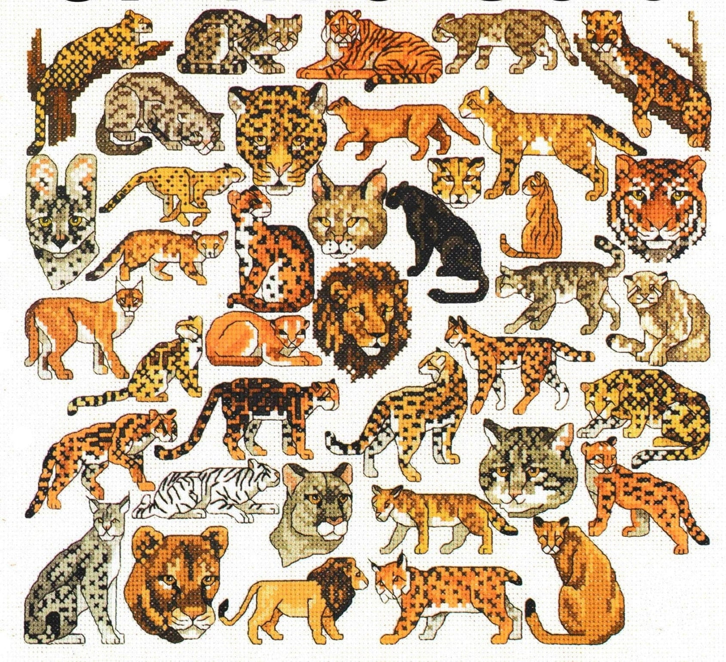 Vintage Cross Stitch Patterns Mini Wild Cat Big Cats Motifs PDF Instant Digital Download Embroidery Lion Tigers Wildcats Lynx 39 Designs A1