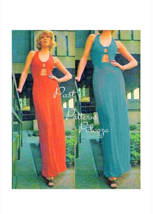 Vintage Knitting Pattern Womens Keyhole Halter Maxi Dress PDF Instant Digital Download Long Retro Ribbed Summer Dress DK
