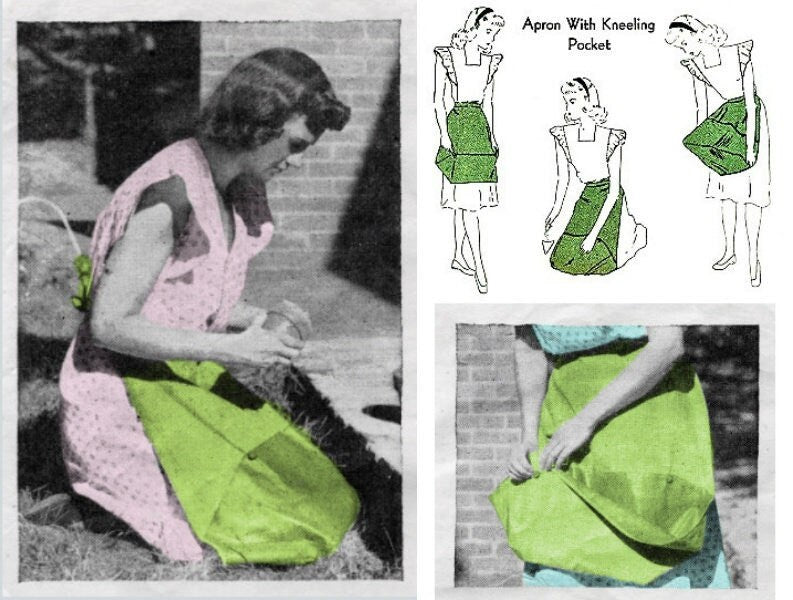 Vintage Sewing Pattern Womens Kneeling Work Apron PDF Instant Digital Download Easy Sew Gardening Working Large Pocket c. 1940s Design