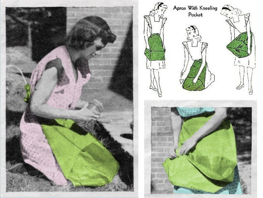 Vintage Sewing Pattern Womens Kneeling Work Apron PDF Instant Digital Download Easy Sew Gardening Working Large Pocket c. 1940s Design