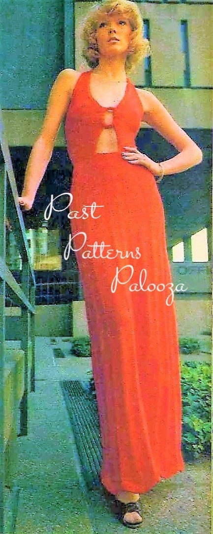 Vintage Knitting Pattern Womens Keyhole Halter Maxi Dress PDF Instant Digital Download Long Retro Ribbed Summer Dress DK