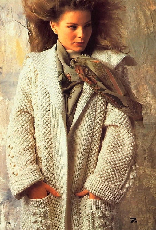 Vintage Knitting Pattern Womens Long Knit Aran Sweater Coat PDF Instant Digital Download Open Cardigan Jacket Bramble Stitch 10 Ply