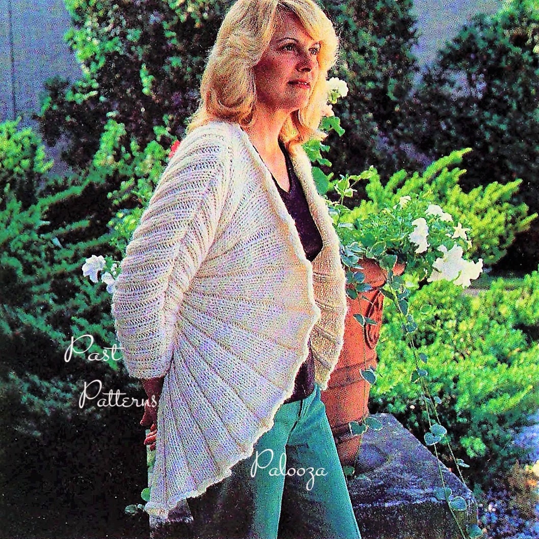 Vintage Knitting Pattern Womens Butterfly Fan Jacket Ribbed Open Cardigan PDF Instant Digital Download 10 Ply