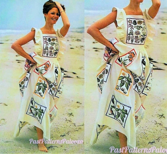 Vintage Sewing Pattern Womens Long Pinafore Apron Multi Pockets Ruffle Bib PDF Instant Digital Download Retro Boho Chic O/S