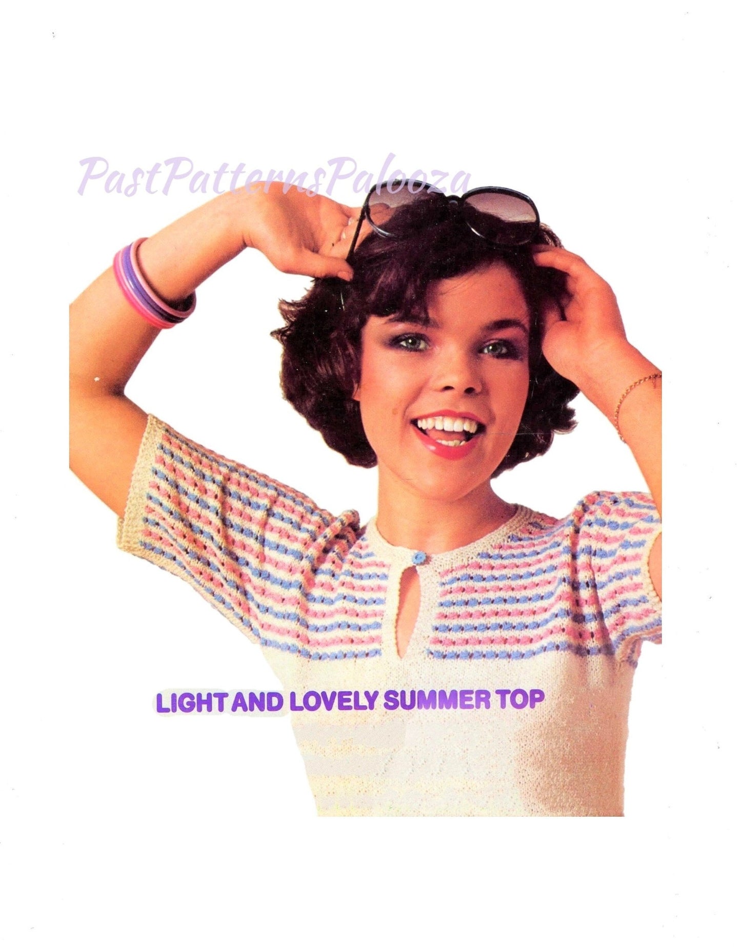 Vintage Knitting Pattern Womens Pretty Keyhole Summer Sweater Top Striped Yoke 1977 PDF Instant Digital Download Lightweight Jumper 3 Ply