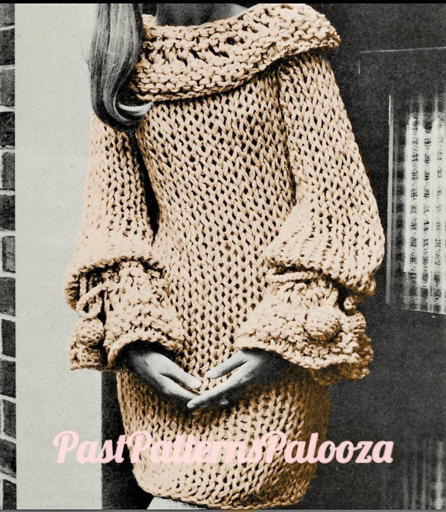 Vintage Knitting Pattern Womens Cape Collar Mini Dress Retro 1968 Boho Bell Sleeves PDF Instant Digital Download Mod Dress Big Needle Knits
