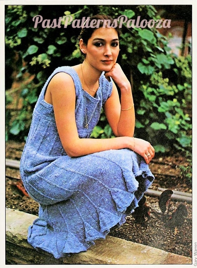 Vintage Knitting Pattern Womens Flounced Flared Edge Sundress Sleeveless Empire Waist Sun Dress PDF Instant Digital Download 10 Ply