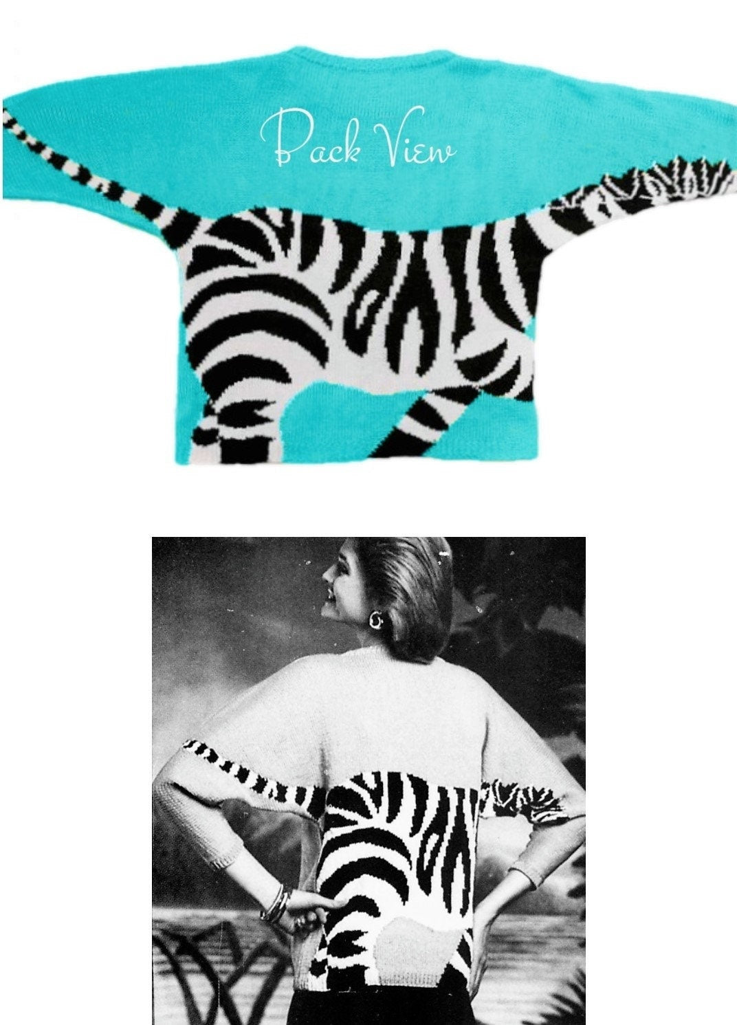 Vintage Knitting Pattern Womens Wild Stripes Zebra Sweater PDF Instant Digital Download Retro Animal Motif Pullover Jumper DK