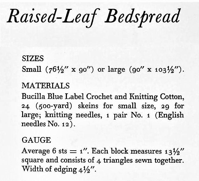 Vintage Knitting Pattern Raised Leaf Counterpane Bedspread PDF Instant Digital Download Retro 1963 Twin Queen Throw Blanket Cotton Thread