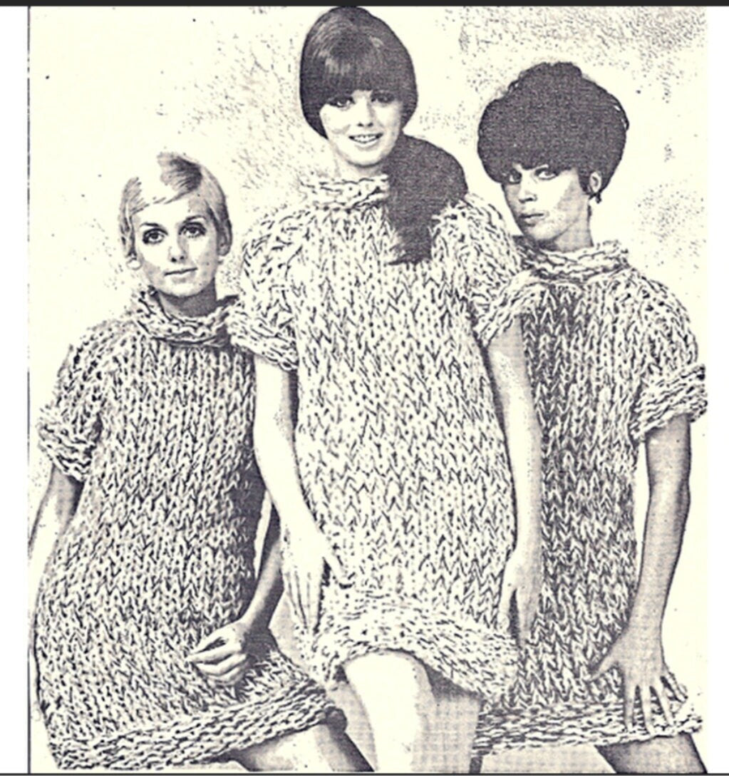 Vintage Knitting Pattern Womens Chunky Knit Mini Dress Retro 1968 PDF Instant Digital Download Boho Mod Dress Big Needle Knits