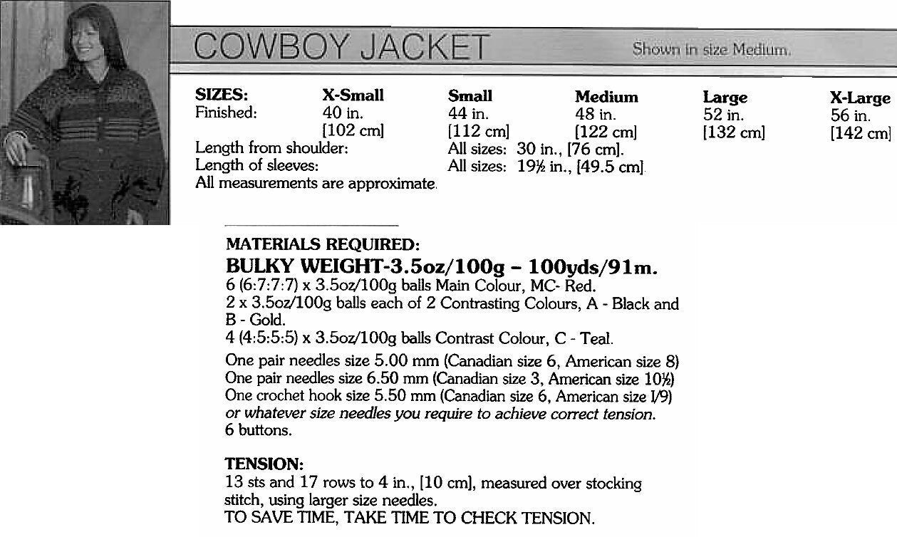 Vintage Knitting Pattern Womens Western Cardigan Jacket PDF Instant Digital Download Knit Fair Isle Cowichan Rodeo Sweater Coat Bulky 12 Ply