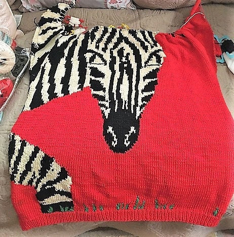 Vintage Knitting Pattern Womens Wild Stripes Zebra Sweater PDF Instant Digital Download Retro Animal Motif Pullover Jumper DK