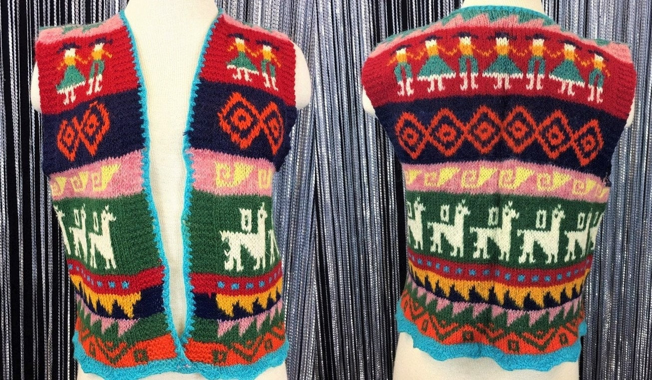 Vintage Knitting Pattern Womens Guatemalan Llama Vest Bohemian Aztec Fair Isle PDF Instant Digital Download Retro Peruvian Vest 5 Ply